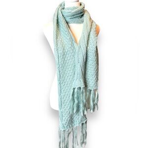 Tiffany blue women’s metallic thread fringe cable knit long scarf